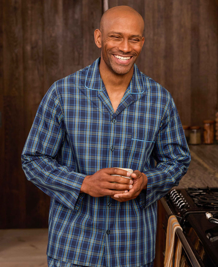 Navy Cotton Check Pyjamas