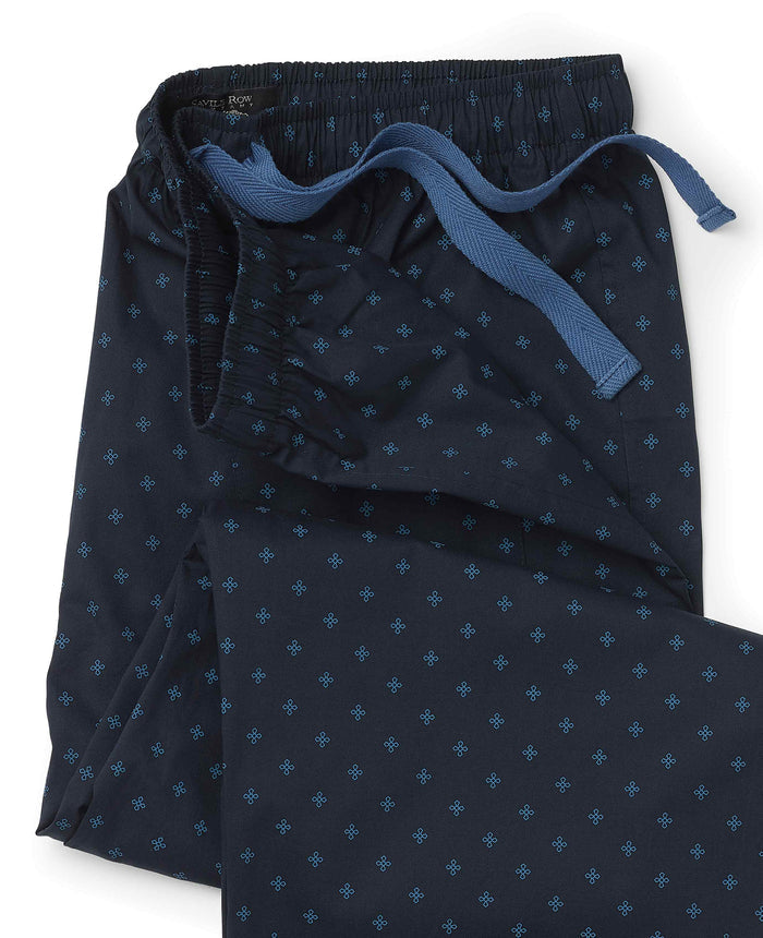 Men's Navy Cotton Cross Printed Lounge Pants waist detail