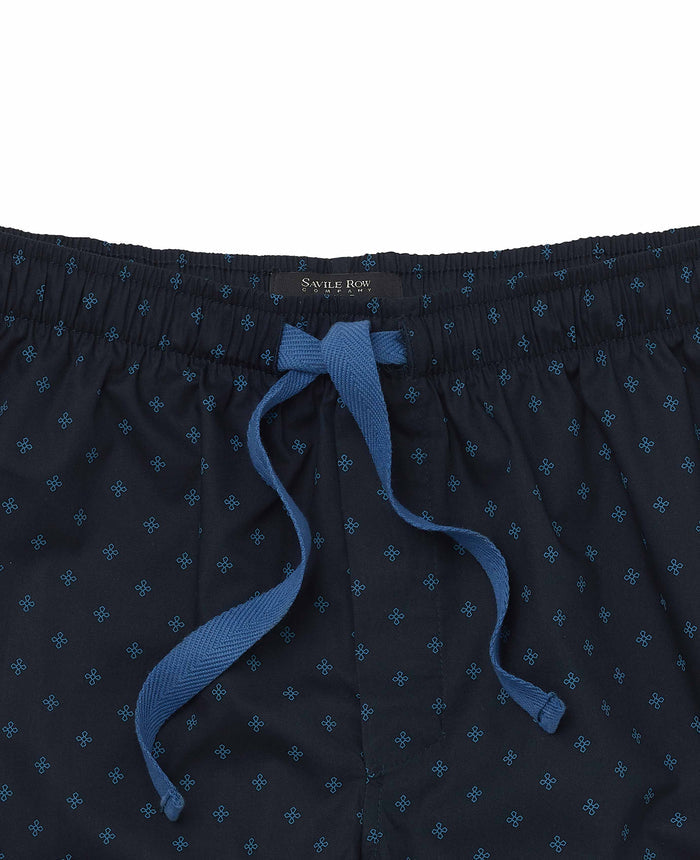 Men's Navy Cotton Cross Printed Lounge Pants waist detail