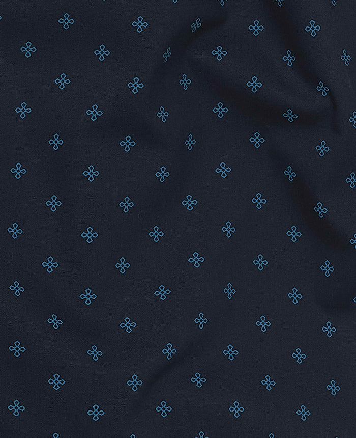 Men's Navy Cotton Cross Printed Lounge Pants fabric detail