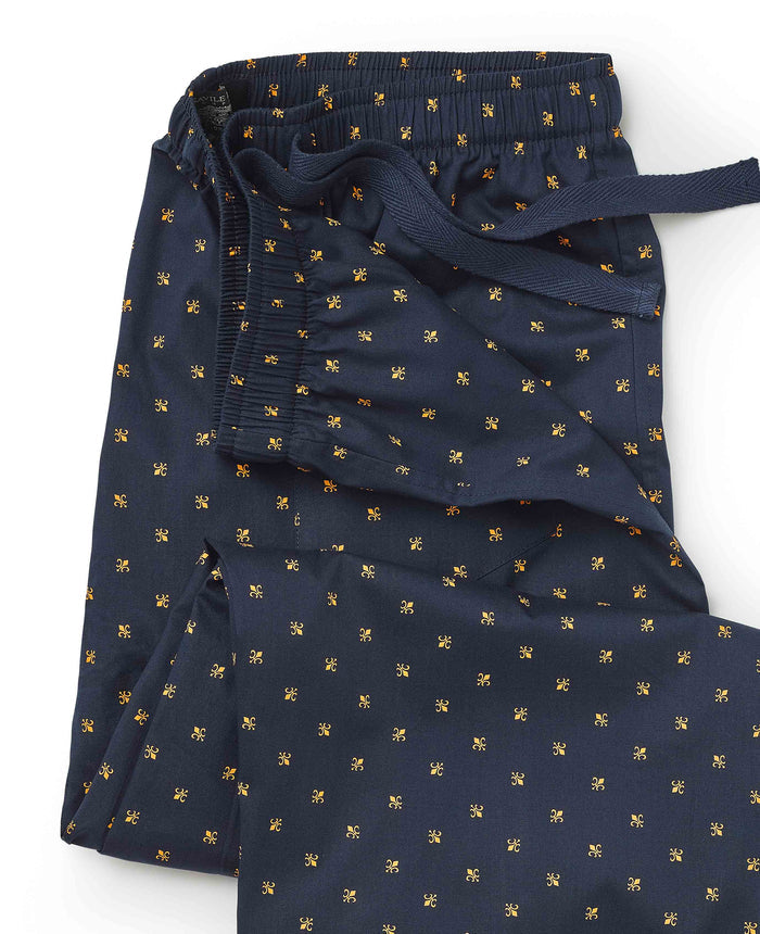 Men's Navy Cotton Fleur De Lys Lounge Pants waist detail