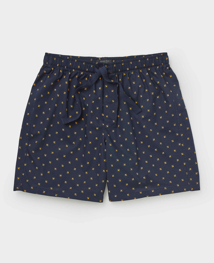Men's Navy Cotton Fleur De Lys Lounge Shorts mannequin shot