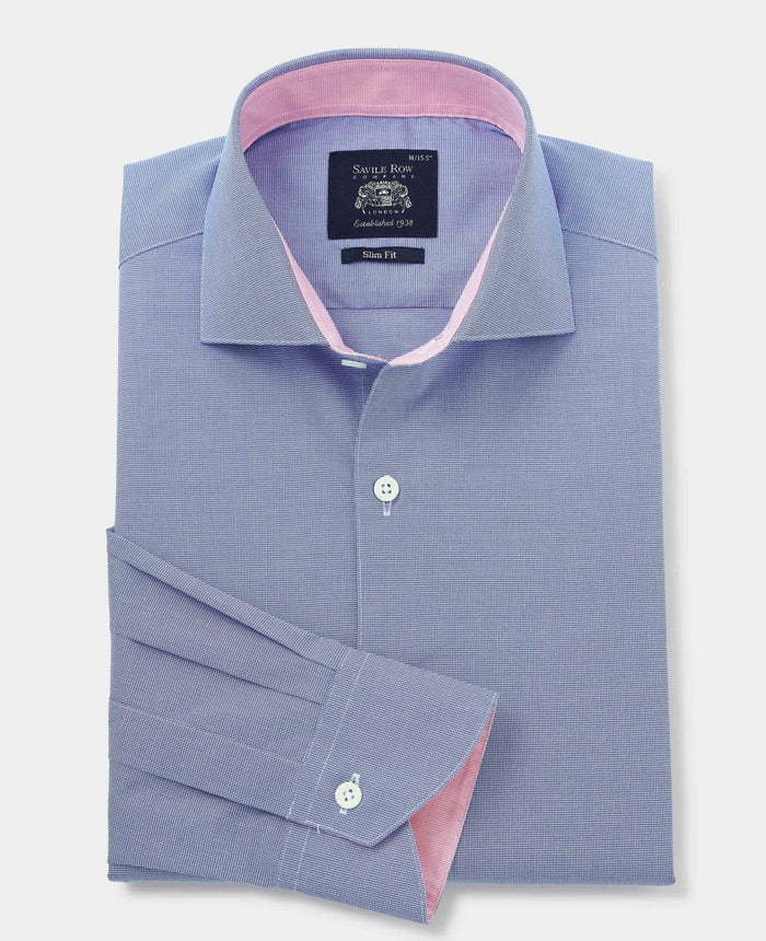 navy cotton micro check slim fit smart casual shirt single cuff 5005nav No Tie grey