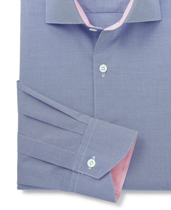 navy cotton micro check slim fit smart casual shirt single cuff 5005nav No Tie detail