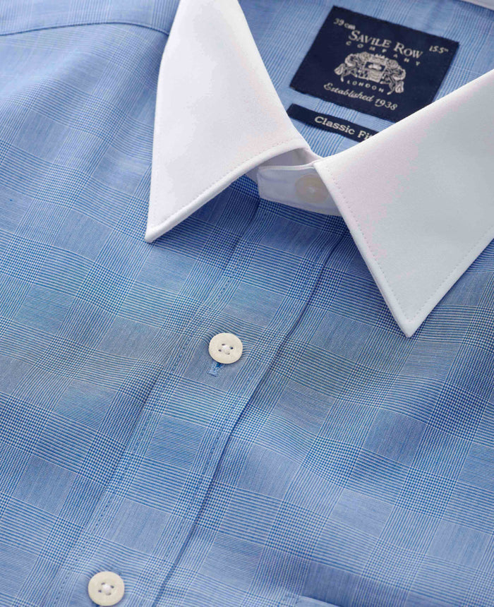 Men's Navy Cotton Prince of Wales Check Classic Fit Winchester Formal Shirt folded