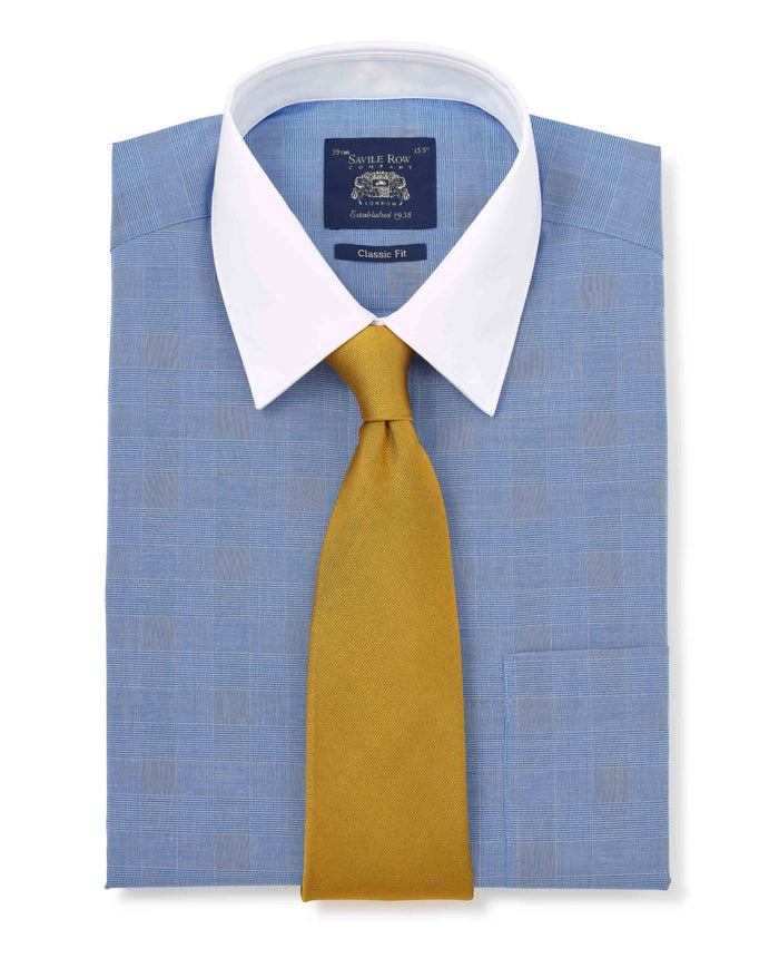 Men's Navy Cotton Prince of Wales Check Classic Fit Winchester Formal Shirt folded