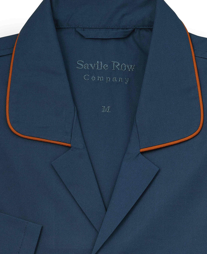 Men's Navy Cotton Revere Collar Pyjamas With Trim collar detail
