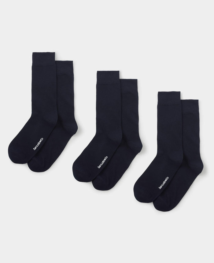 Men's Navy Cotton Rich Socks Three Pack unfolded view