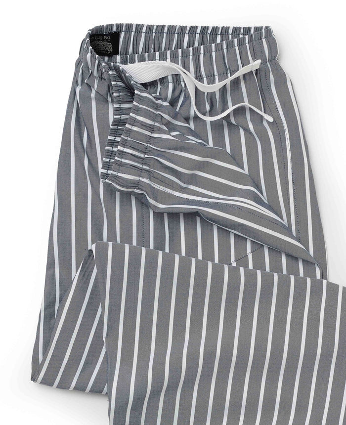 Men's Navy Cotton Striped Lounge Pants waist detail