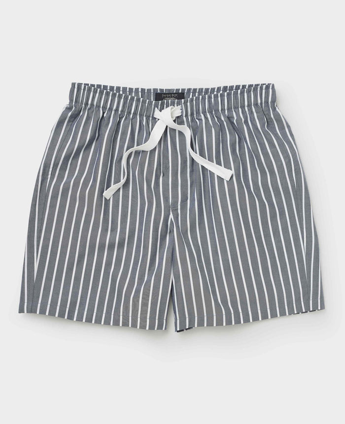 Men's Navy Cotton Striped Lounge Shorts mannequin shot