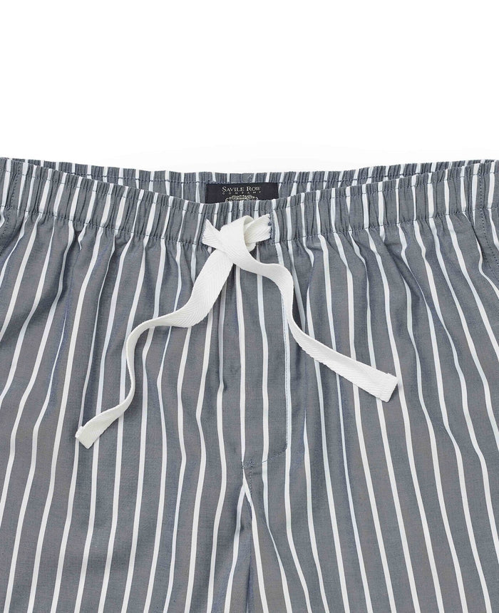 Men's Navy Cotton Striped Lounge Shorts  waist detail