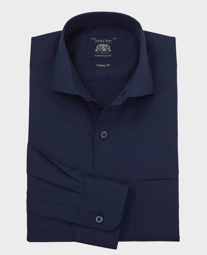 Men's Navy Cotton Twill Classic Fit Formal Shirt With Single Cuffs folded shot
