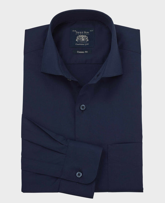 Men's Navy Cotton Twill Classic Fit Formal Shirt With Single Cuffs folded shot