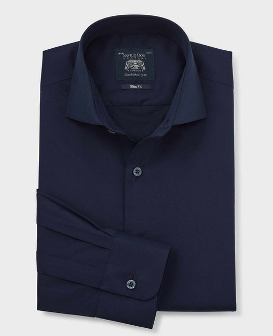 Men's Navy Cotton Twill Slim Fit Formal Shirt With Single Cuffs folded shot