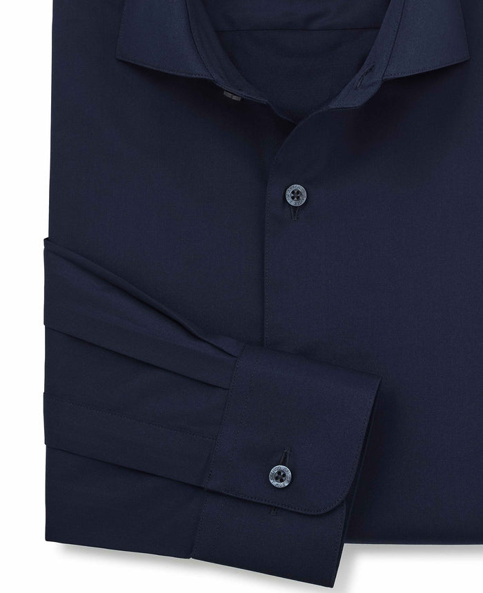 Men's Navy Cotton Twill Slim Fit Formal Shirt With Single Cuffs sleeve detail