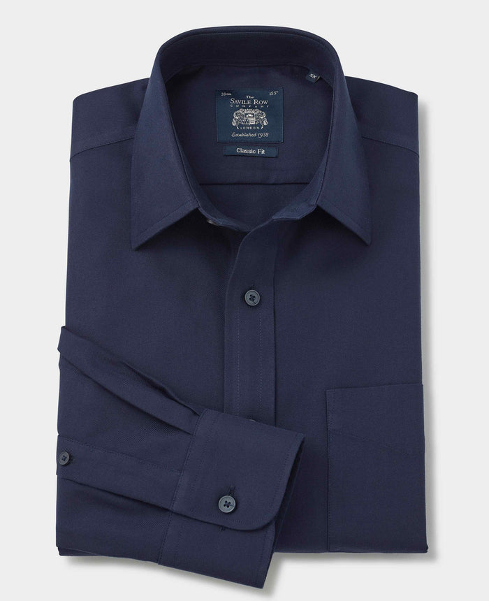 Men's Navy Twill Classic Fit Non-Iron Formal Shirt With Single Cuffs folded
