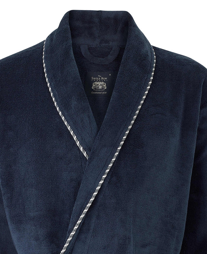 Men's Navy Super Soft Dressing Gown collar detail