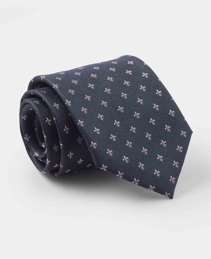 Men's Navy Fleur De Lys Silk Tie rolled up