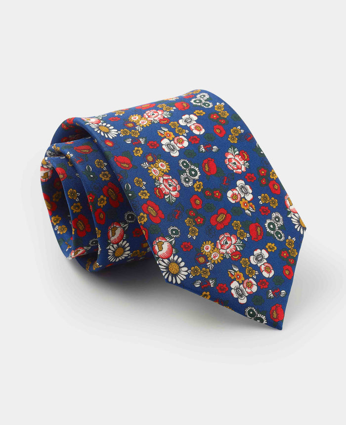 Men's Navy Floral Print Silk Tie