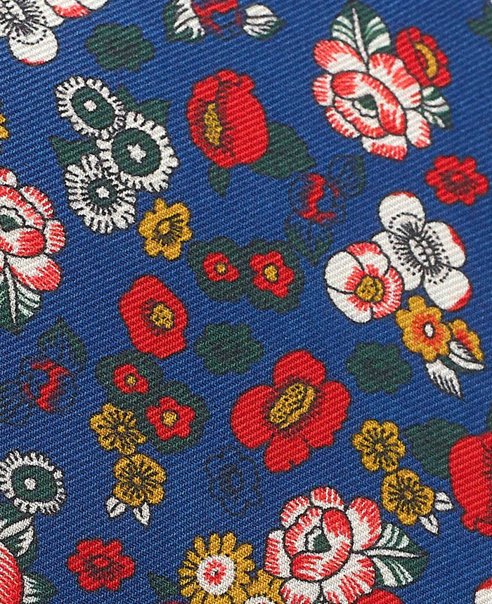 Men's Navy Floral Print Silk Tie fabric detail