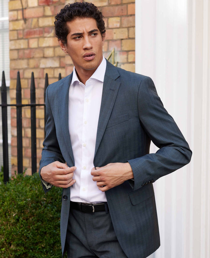 Men's Wool-Blend Suit In Navy Herringbone - One Size model shot