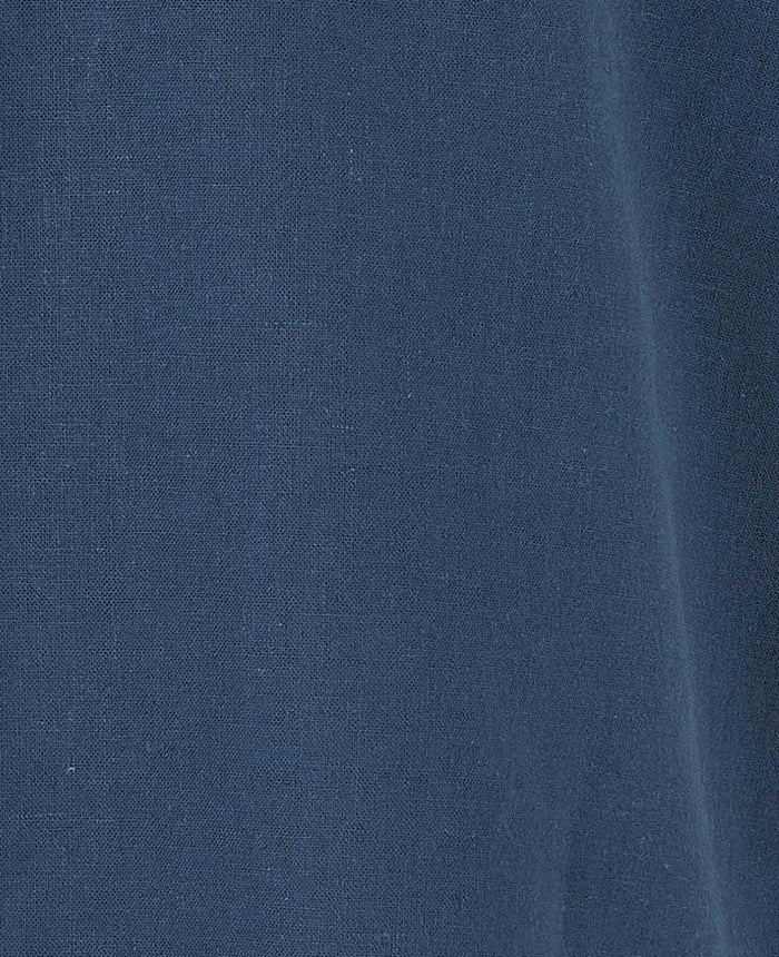 Men's Navy Linen Cotton Classic Fit Button-Down Short Sleeve Casual Shirt fabric detail