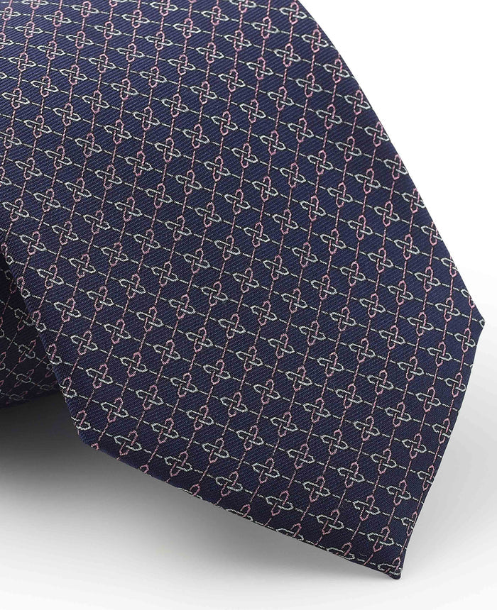 Men's Navy Link Print Silk Tie pattern detail