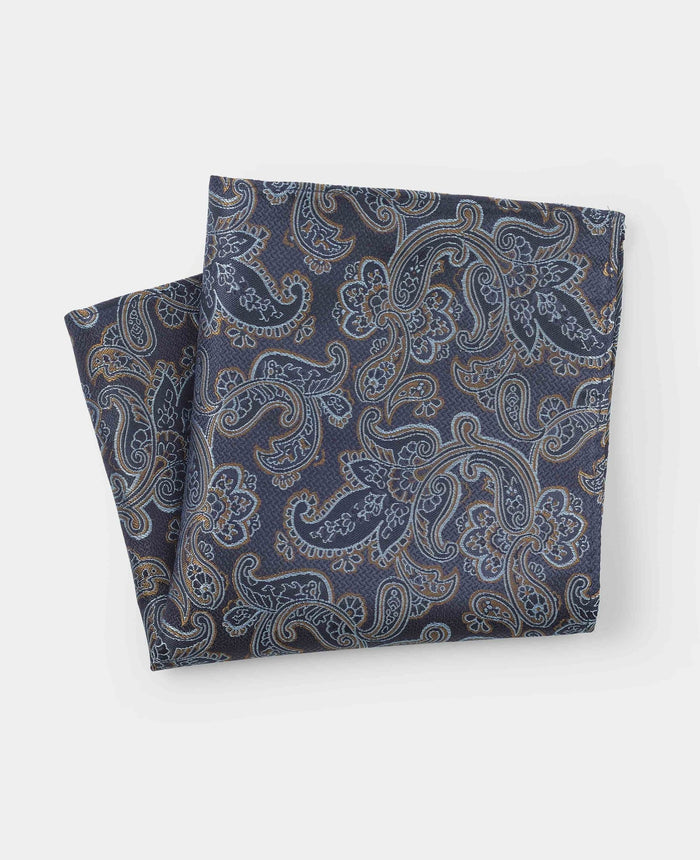 Men's Navy Paisley Silk Pocket Square folded