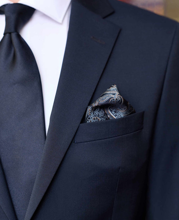 Navy Paisley Silk Pocket Square
