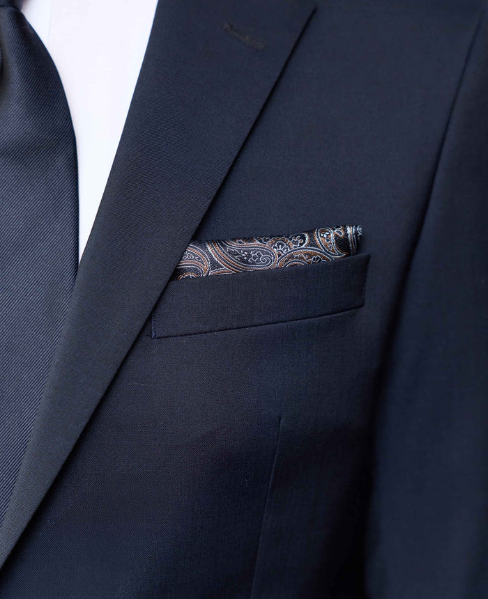 Navy Paisley Silk Pocket Square