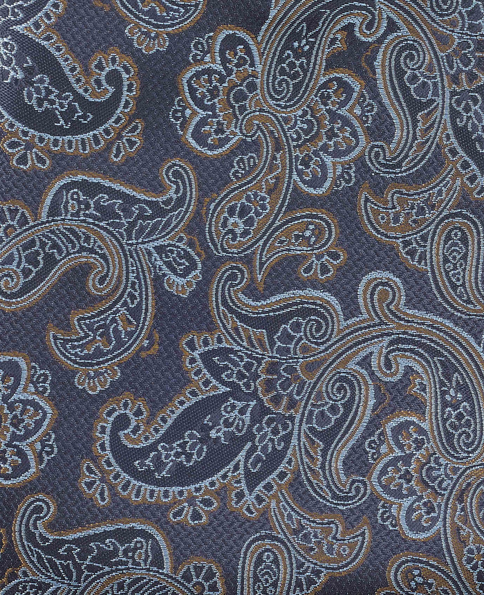 Men's Navy Paisley Silk Pocket Square fabric detail