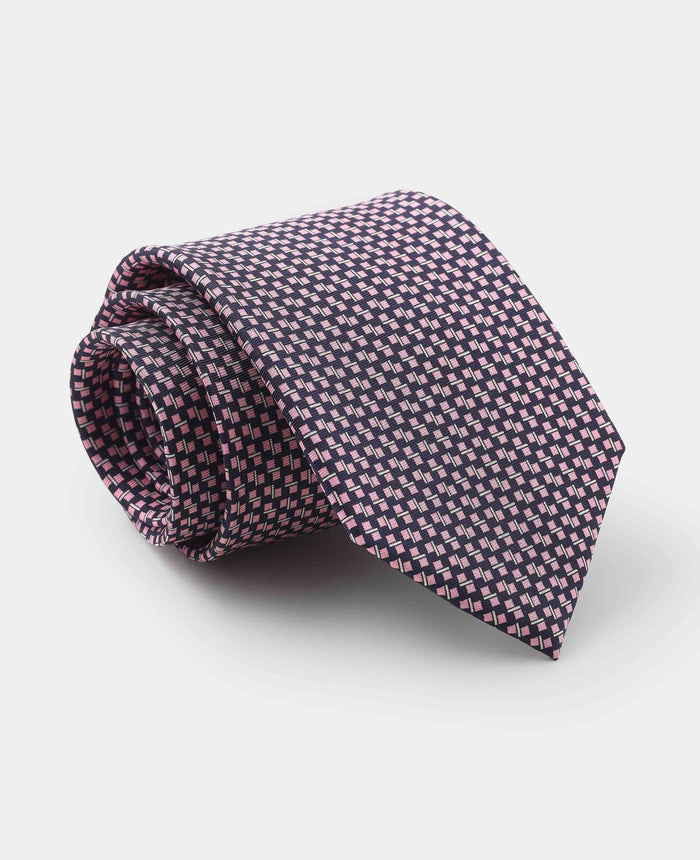 Men's Navy Pink Square Print Silk Tie
