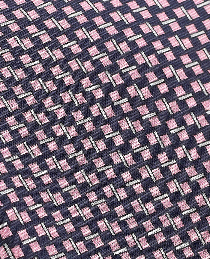 Men's Navy Pink Square Print Silk Tie fabric detail