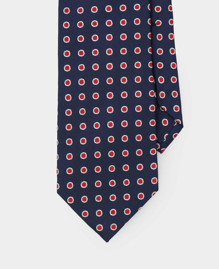 Men's Navy & Red Polka Dot Seven-Fold Silk Tie