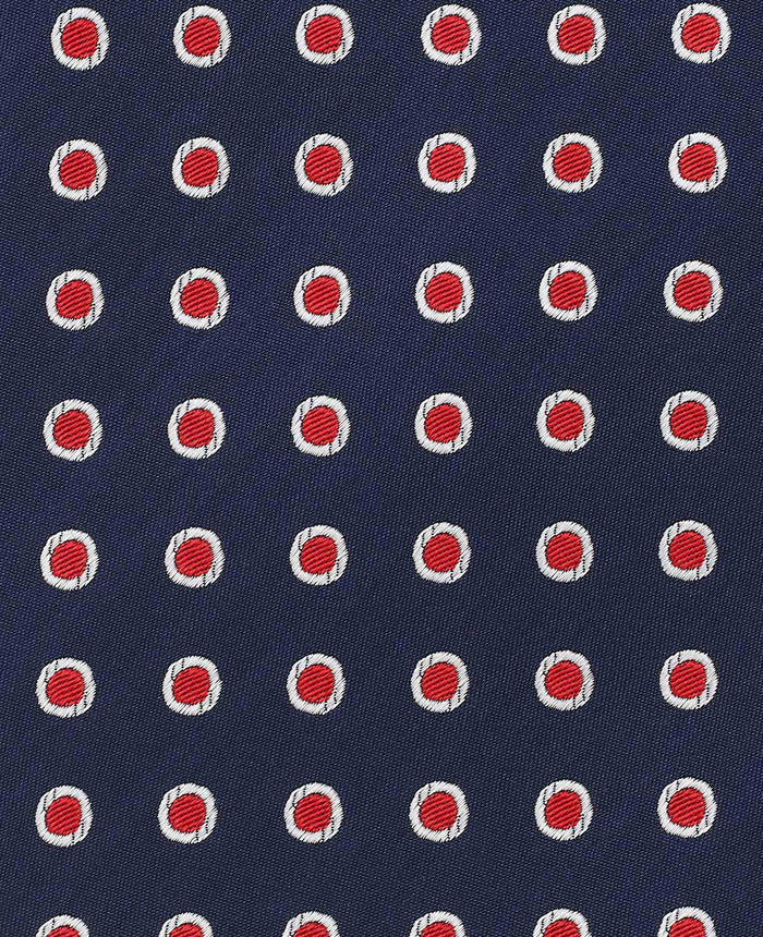 Men's Navy & Red Polka Dot Seven-Fold Silk Tie | Savile Row Company fabric detail