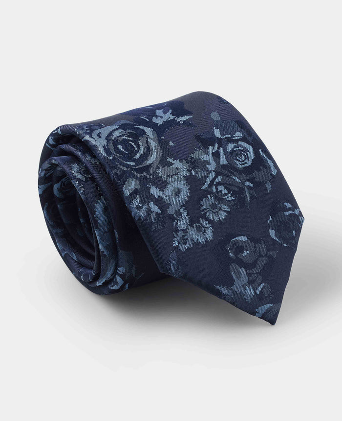 Men's Navy Rose Silk Tie rolled up