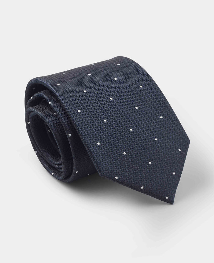 Men's Navy Spot Silk Tie rolled up