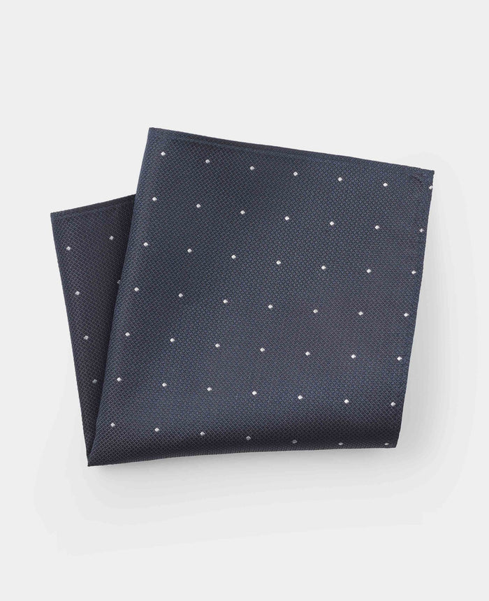 Men's Navy Spotted Silk Pocket Square folded