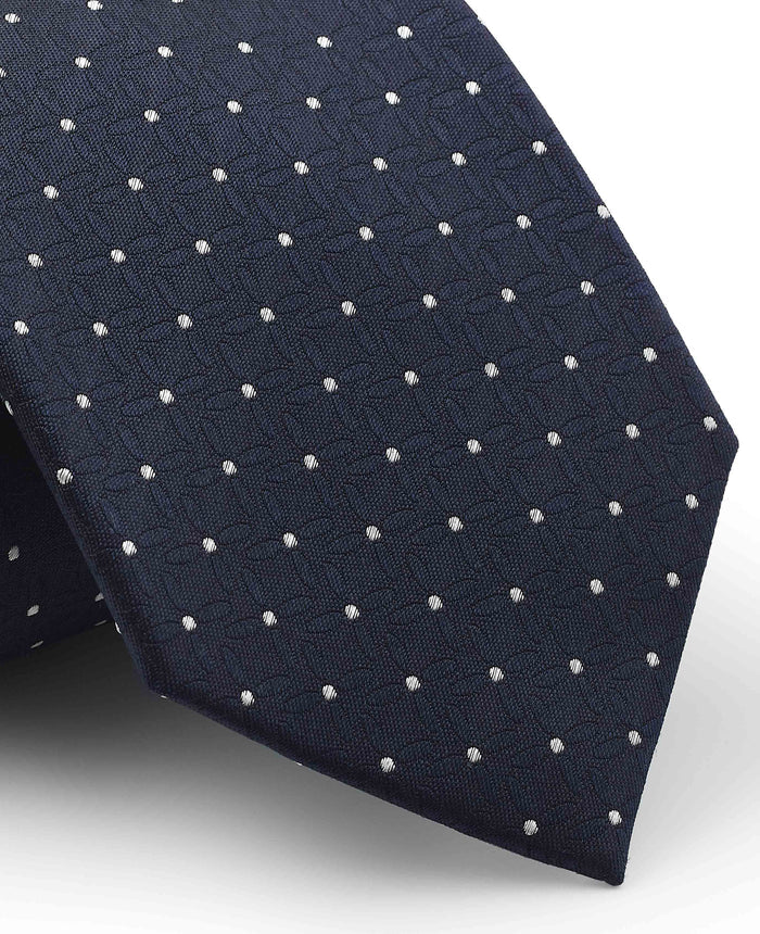 Men's Navy Spotted Silk Tie pattern detail