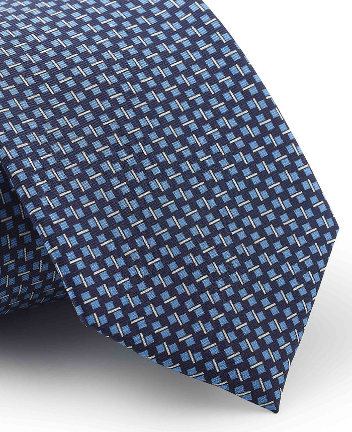 Men's Navy Square Print Silk Tie pattern detail