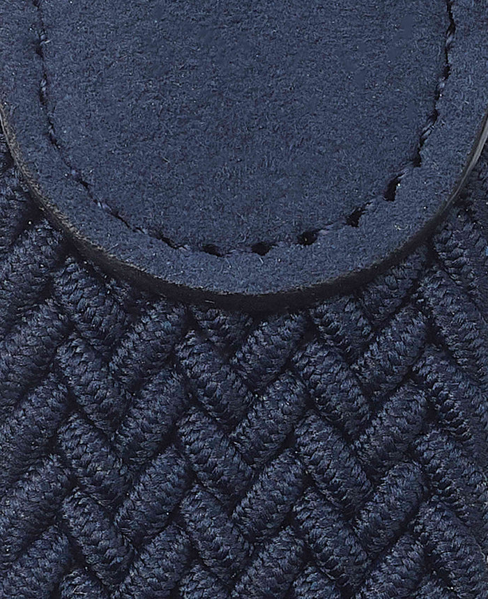 Men's Navy Stretch Woven Belt With Suede Tip fabric detail