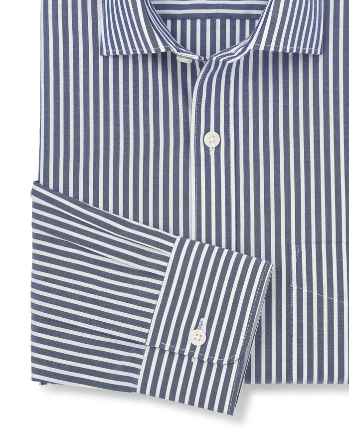 Men's Navy Stripe Cotton Classic Fit Formal Shirt With Single Cuffs sleeve detail