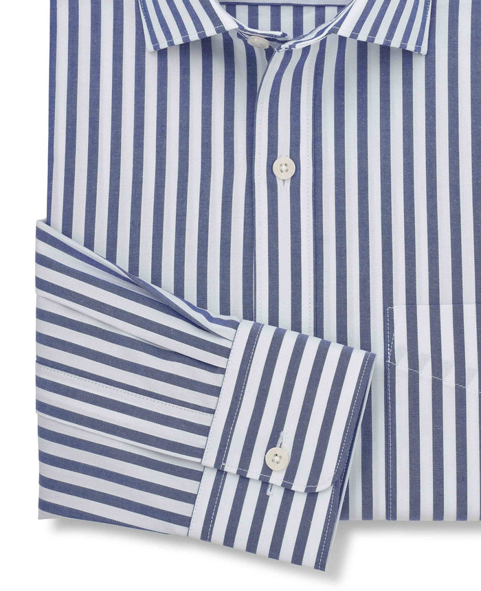 Men's Navy Stripe Cotton Poplin Classic Fit Formal Shirt With Single Cuffs sleeve detail