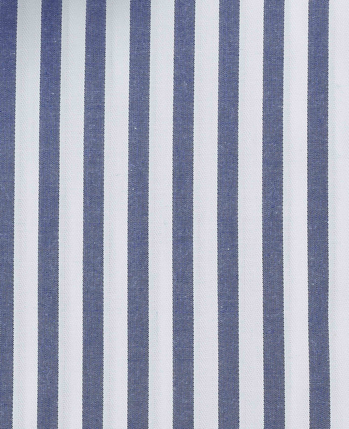 Men's Navy Stripe Cotton Poplin Classic Fit Formal Shirt With Single Cuffs fabric detail