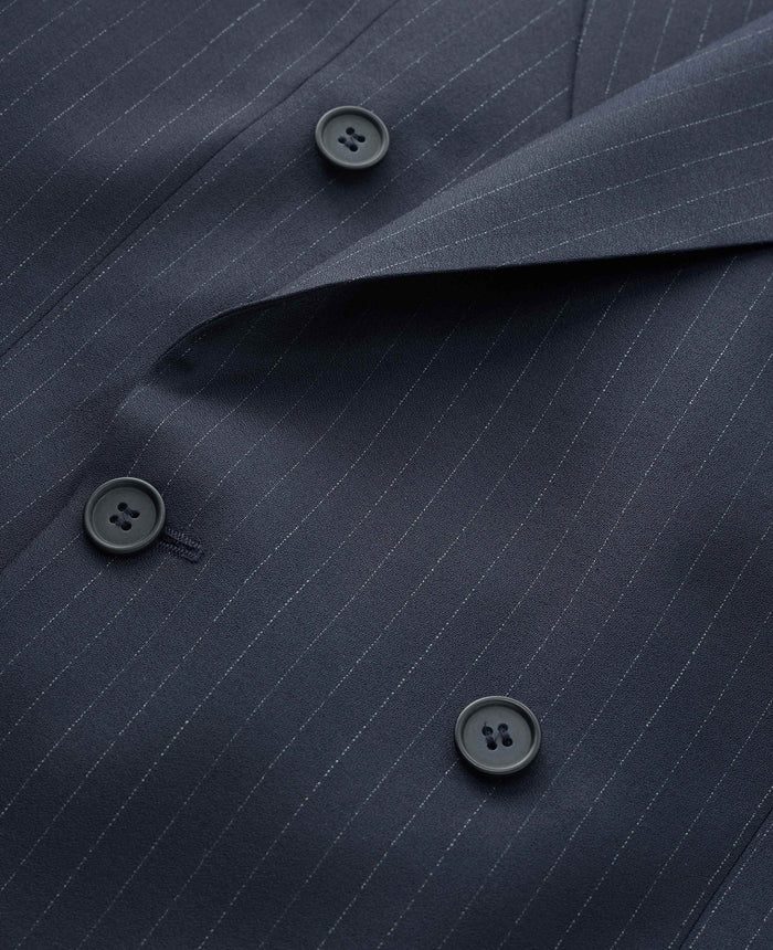Navy Stripe Double-Breasted Suit Jacket - Fabric Detail - MFJ353NAV
