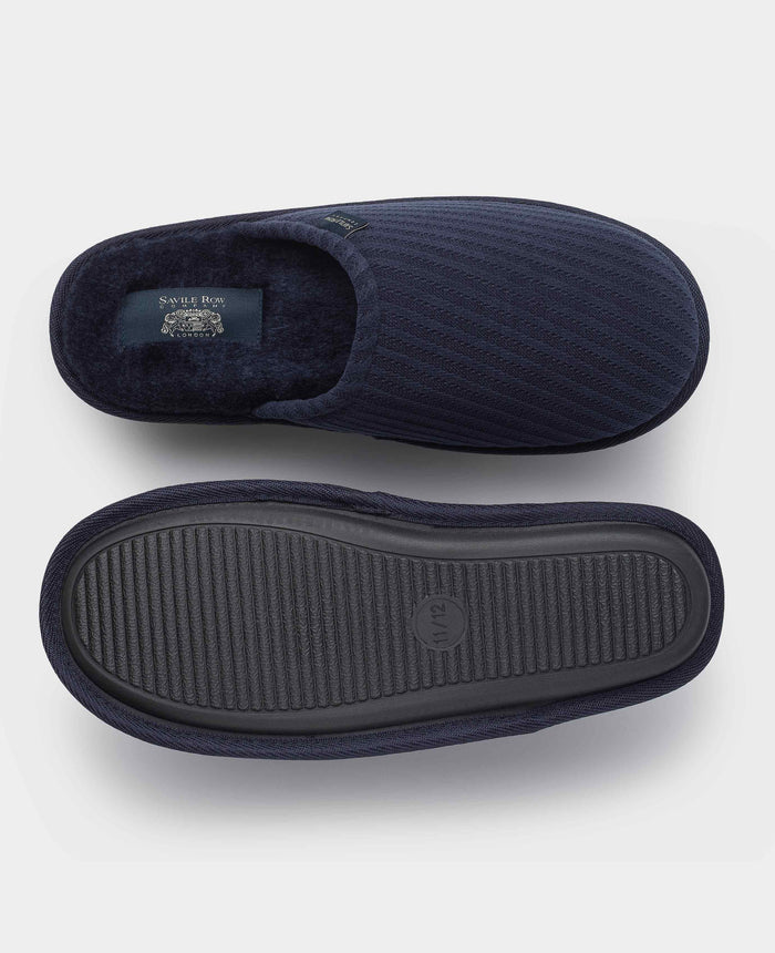 Men's Navy Textured Stripe Mule Slippers overhead shot