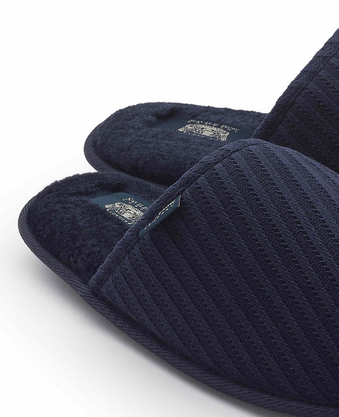 Men's Navy Textured Stripe Mule Slippers footbed detail
