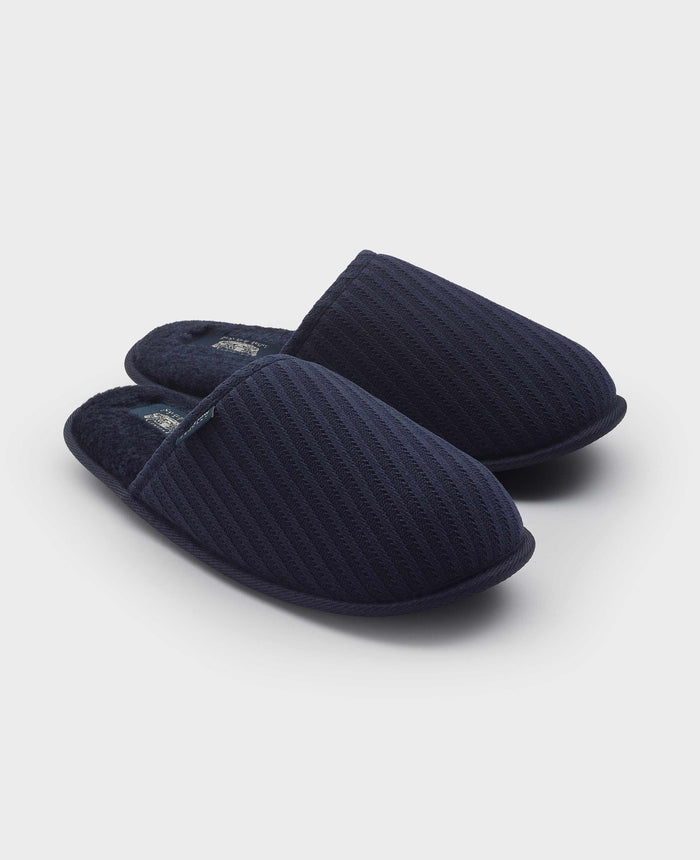 Men's Navy Textured Stripe Mule Slippers pair view
