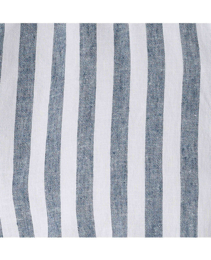 Men's Navy White Stripe Linen Cotton Classic Fit Short Sleeve Shirt fabric detail