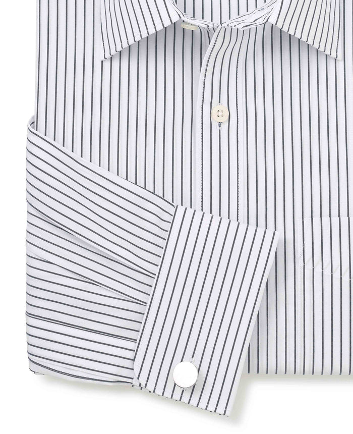 Men's Navy White Stripe Cotton Classic Fit Formal Shirt With Double Cuffs sleeve detail